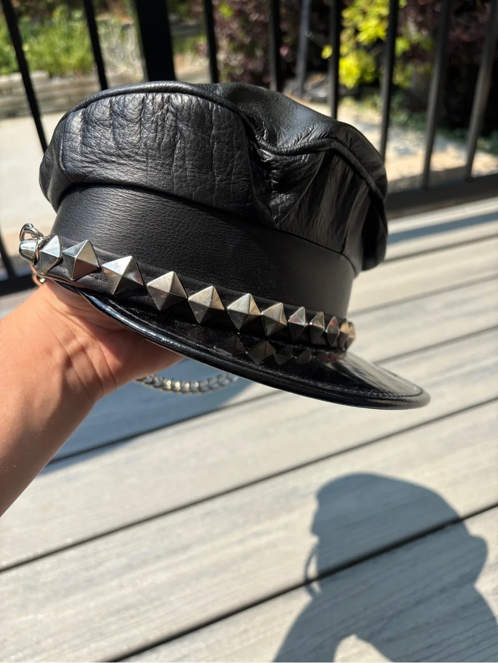 bebe Black Studded Leather Captain's Cap